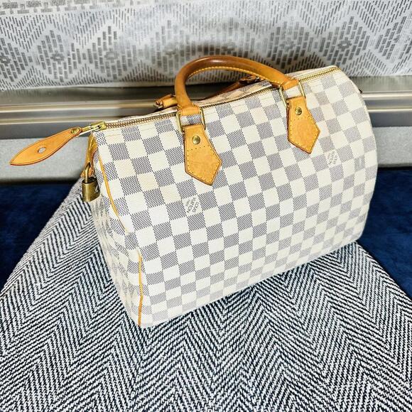 Authentic Louis Vuitton Damier Azur Speedy 30 Satchel Bag - Picture 4 of 16